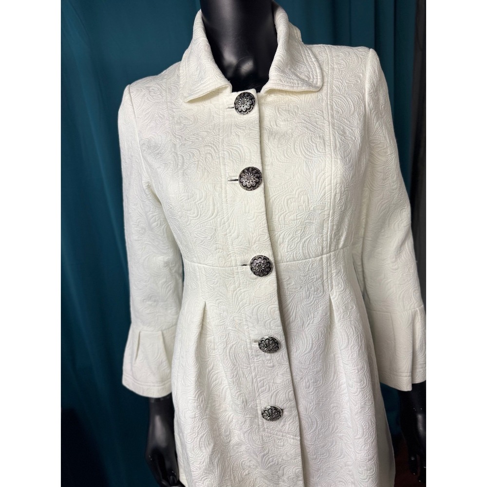 Grace Elements White Jacquard Button Front Flare … - image 3